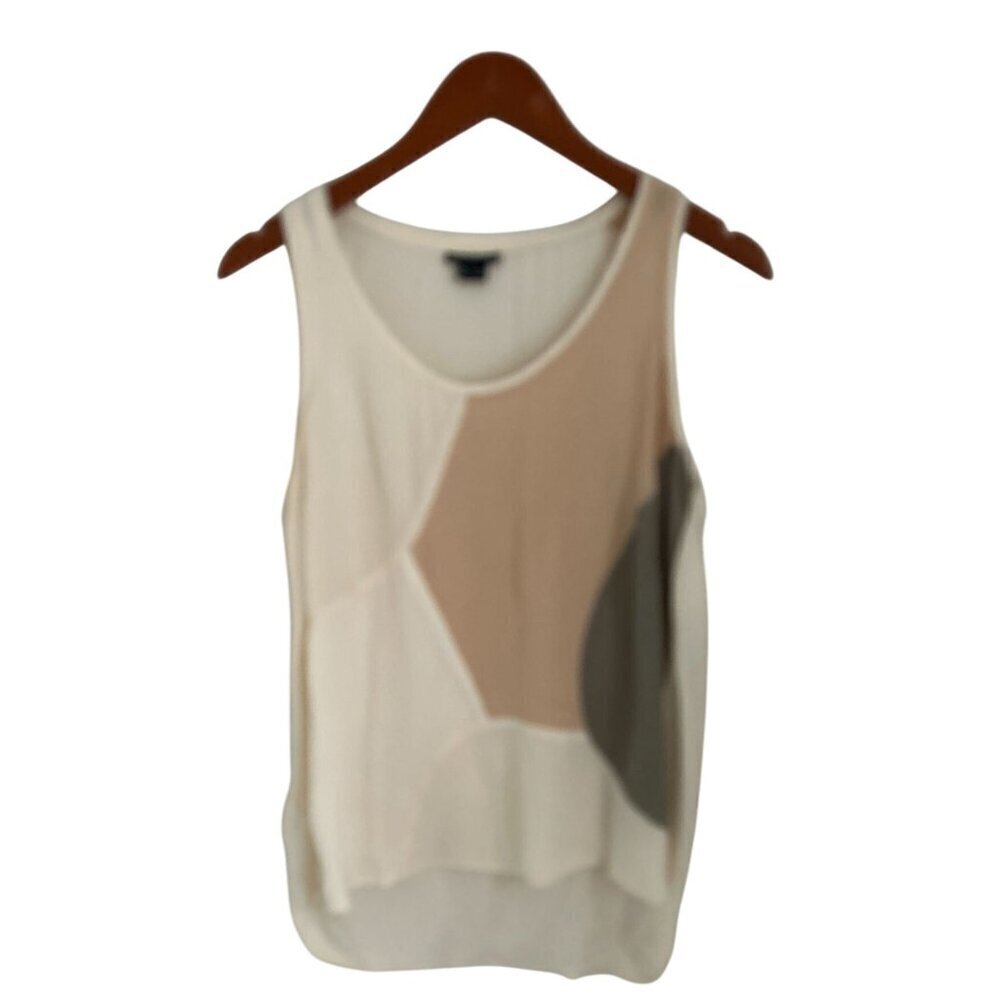 Theory 100% Silk Top Asymmetrical Patchwork Color-Block Blouse Size Med